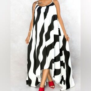 Chic Black and White Striped Maxi Dress